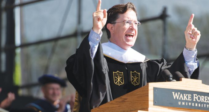 Colbert jokes, gives WFU grads advice: Set your own standard