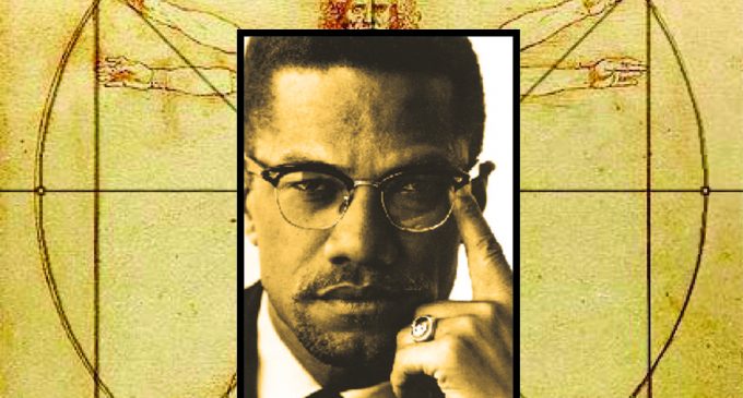 View Malcolm X as The Vitruvian Man at what would be his 90th birthday