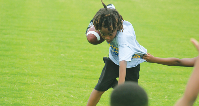 During the Chris Hairston Football camp last week, the campers participated in 7 on 7 passing drills. Photos by Timothy Ramsey