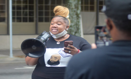 Widow of Julius Sampson speaks during Stand Your Ground law protest