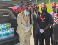 Shriners donate bottles of water to local homeless shelter