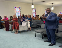 Members and officers of Cornerstone of Faith Ministries dedicate their new church