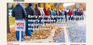 Early voting turnout in Forsyth nearly doubles 2022 pace, signaling heightened civic engagement
